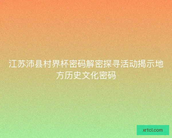 江苏沛县村界杯密码解密探寻活动揭示地方历史文化密码
